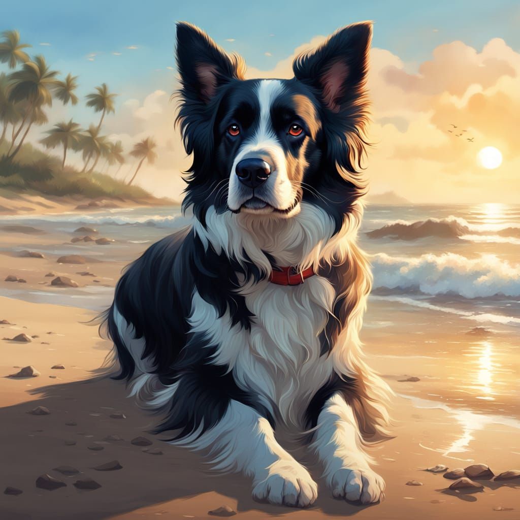 English Cocker Spaniel and Collie Beach Play