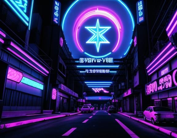 Anime Scene in Neon Synthwave Retro Style