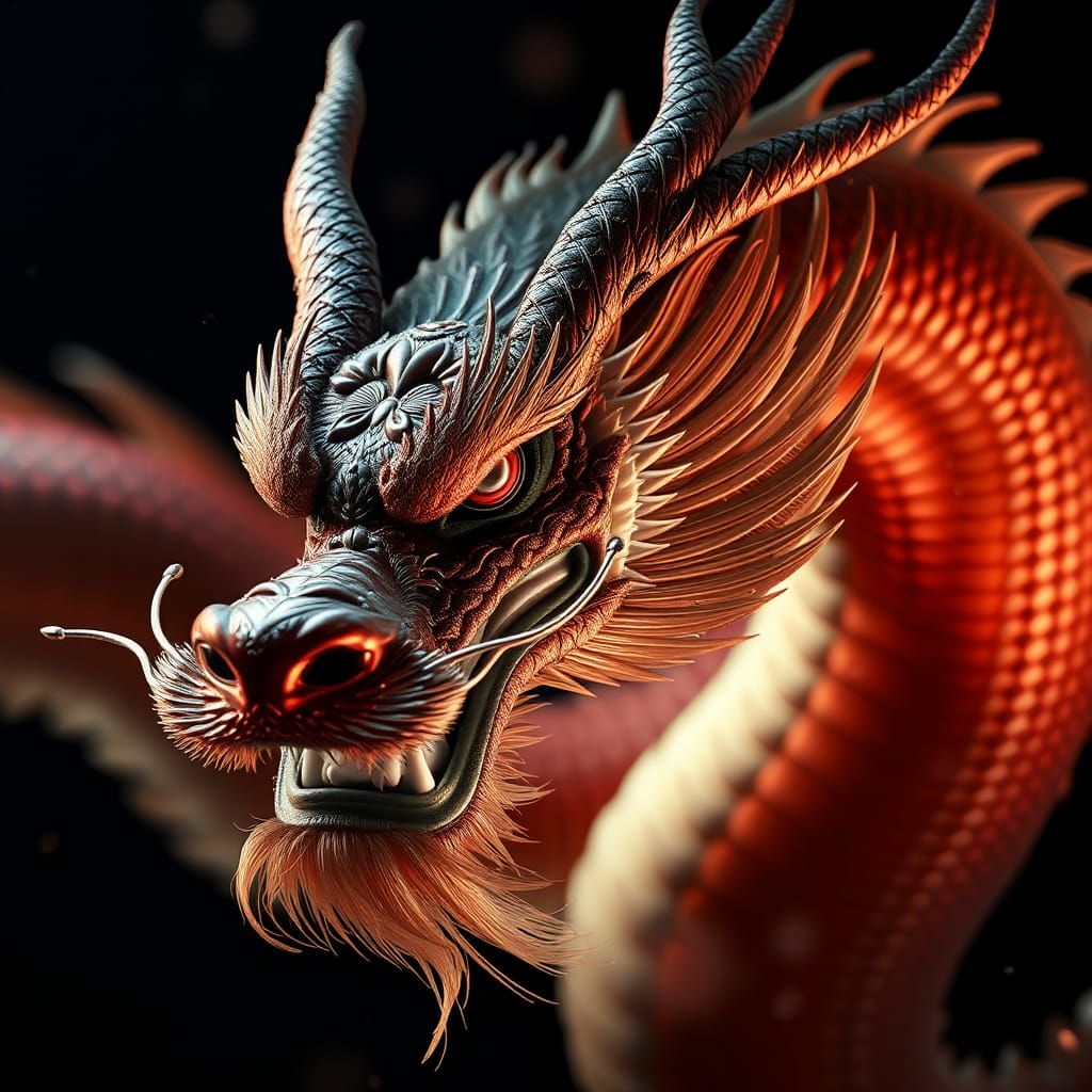 Close-Up Portrait of Zhu Long in Chinese Mythology