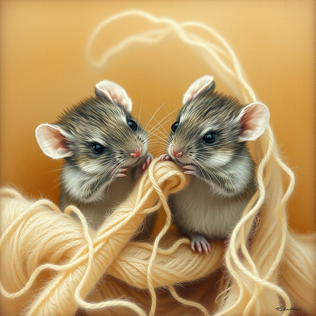 Mice in Delicate Silk, Whimsical Watercolor Art