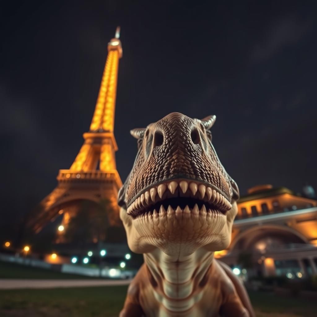 Eiffel Tower Meets T-Rex in Double Exposure