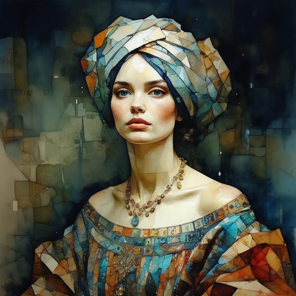 Intricate Alcohol Ink Painting with Cubist Details