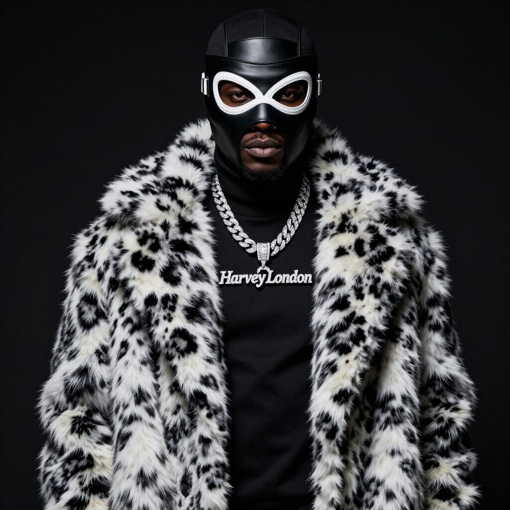 Elegant African Man in Black Designer Outfit with Diamond Ch...