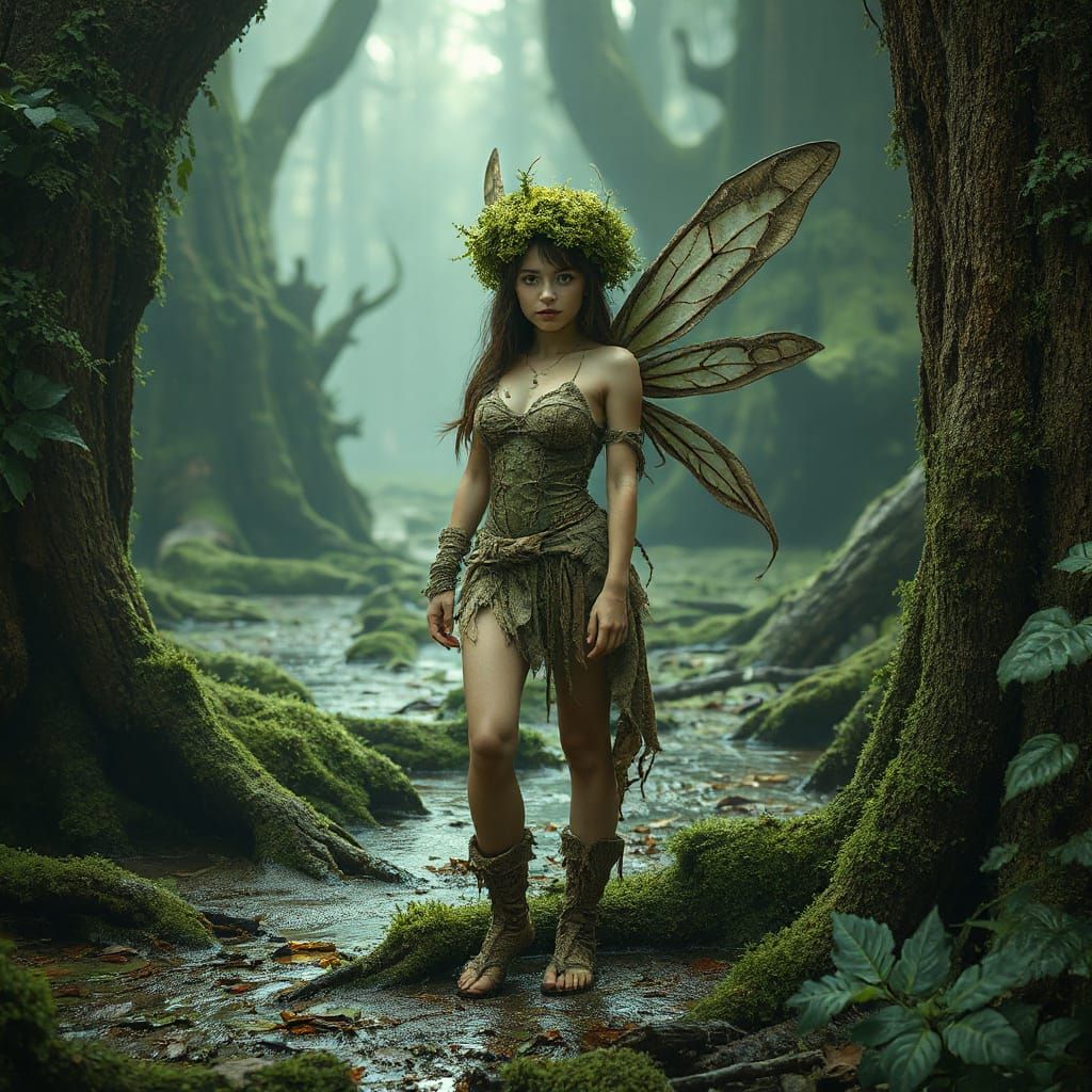 Mystical Swamp Fairy in Digital Matte Painting Style