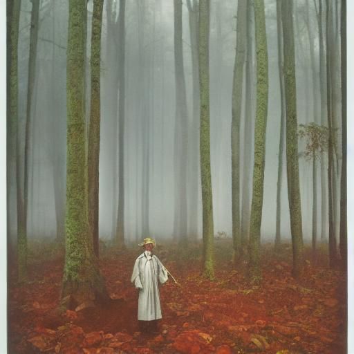 Druid in Misty Forest: Surreal Cinematic Oil Painting