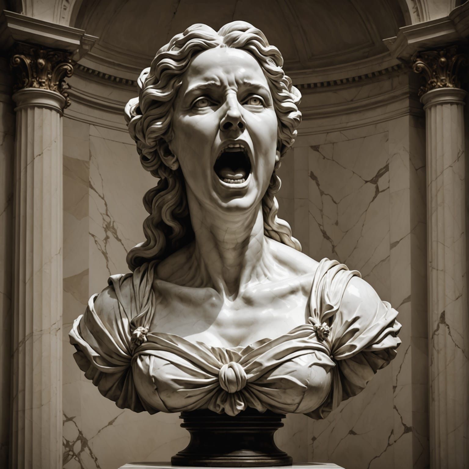 Baroque Woman in Agony on Marble Pedestal