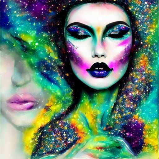 Vibrant Rainbow Eyes and Glitter Accents in Monochromatic Po...