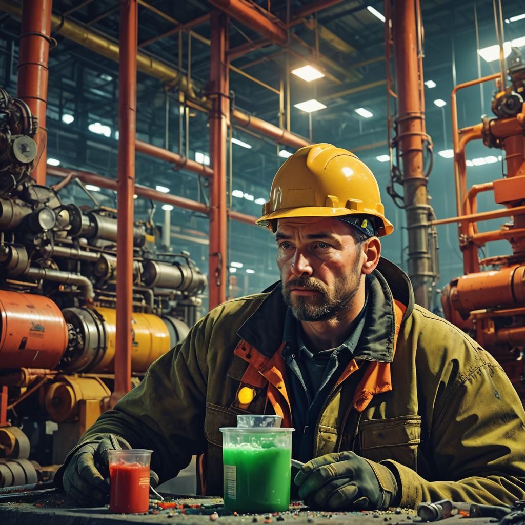 Construction Worker Lunch Break in Modern Facility