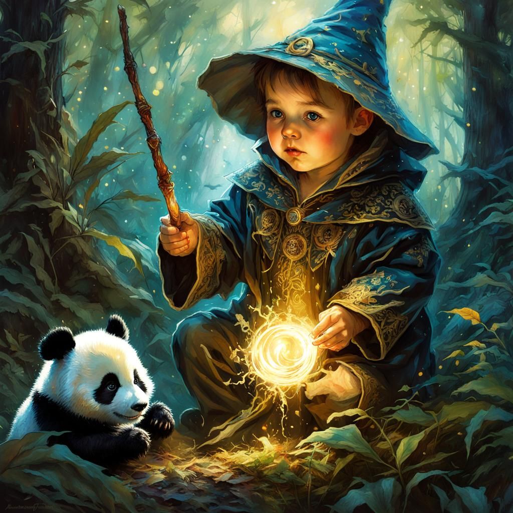 Baby Wizard Panda in Enchanted Forest