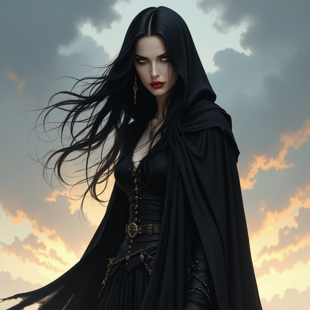 Mysterious Woman in Stormy Silhouette: Dark Fantasy Art
