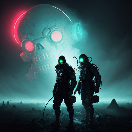 Eerie Surrealist Scene with Glowing Hazmat Suit