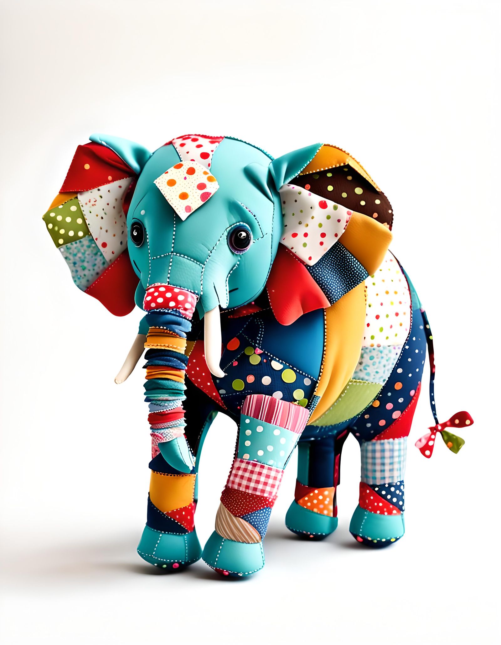 Whimsical Fabric Scrap Elephant on White