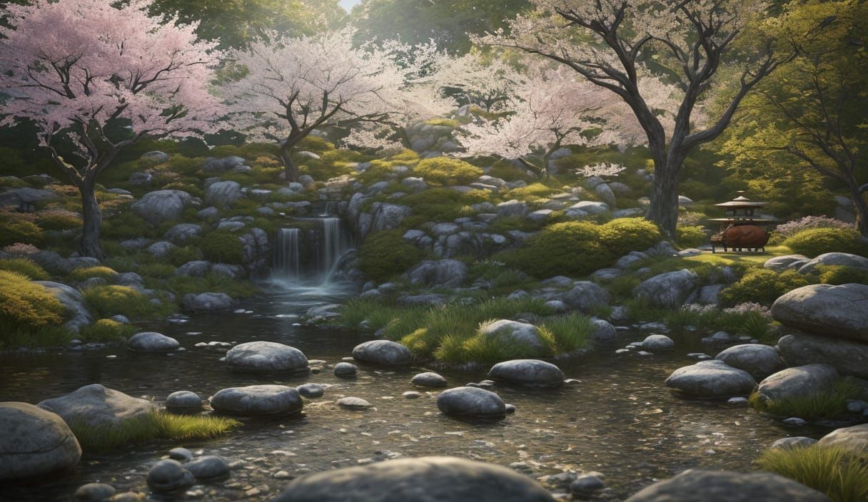 Double Bass in Zen Garden: Hyperrealistic Concept Art