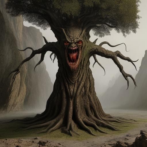 Grotesque Tree Creature in Style of Chagall