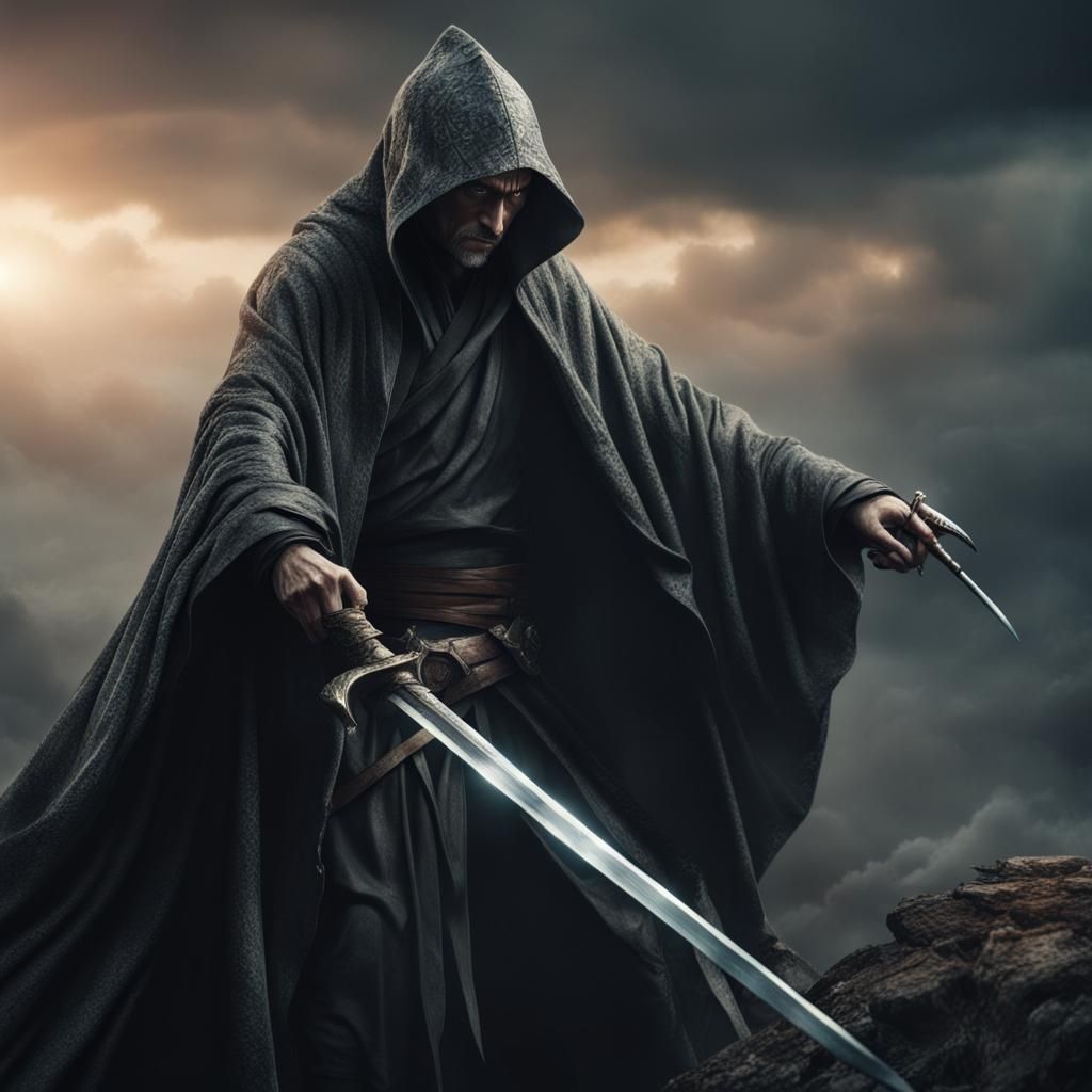 Wounded Swordsman in Dramatic Digital Painting