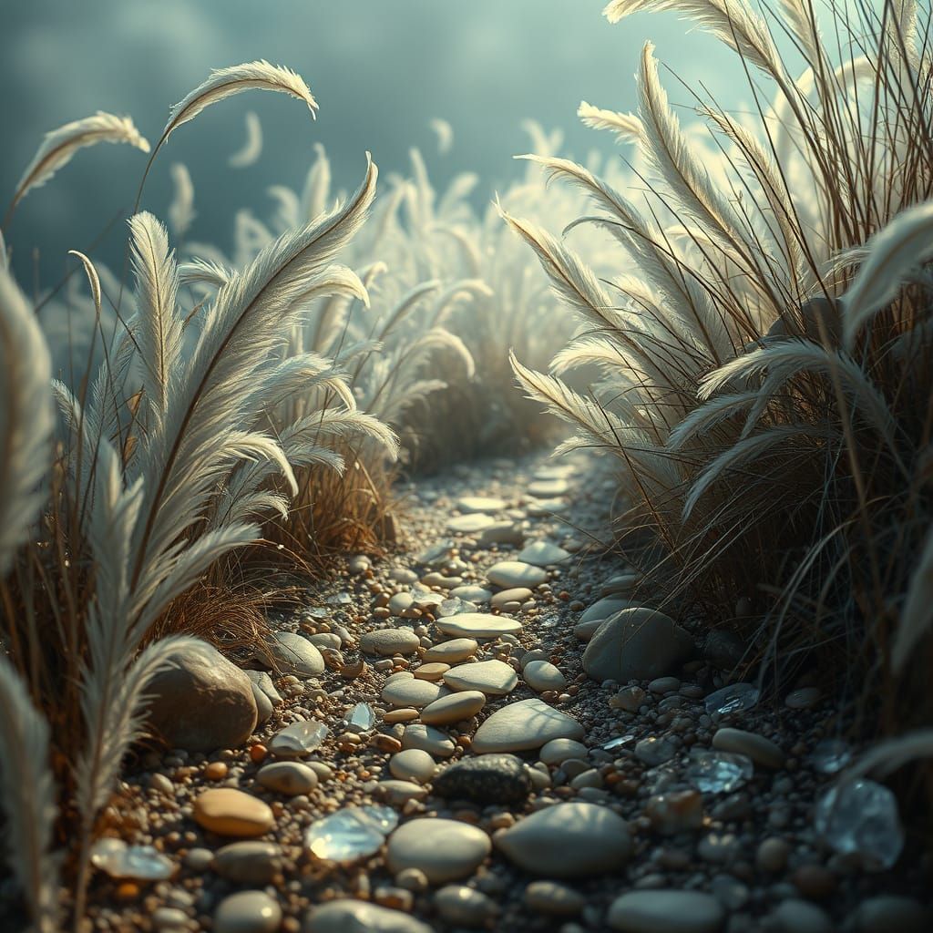 Mystical Pathway with Feathers and Glass