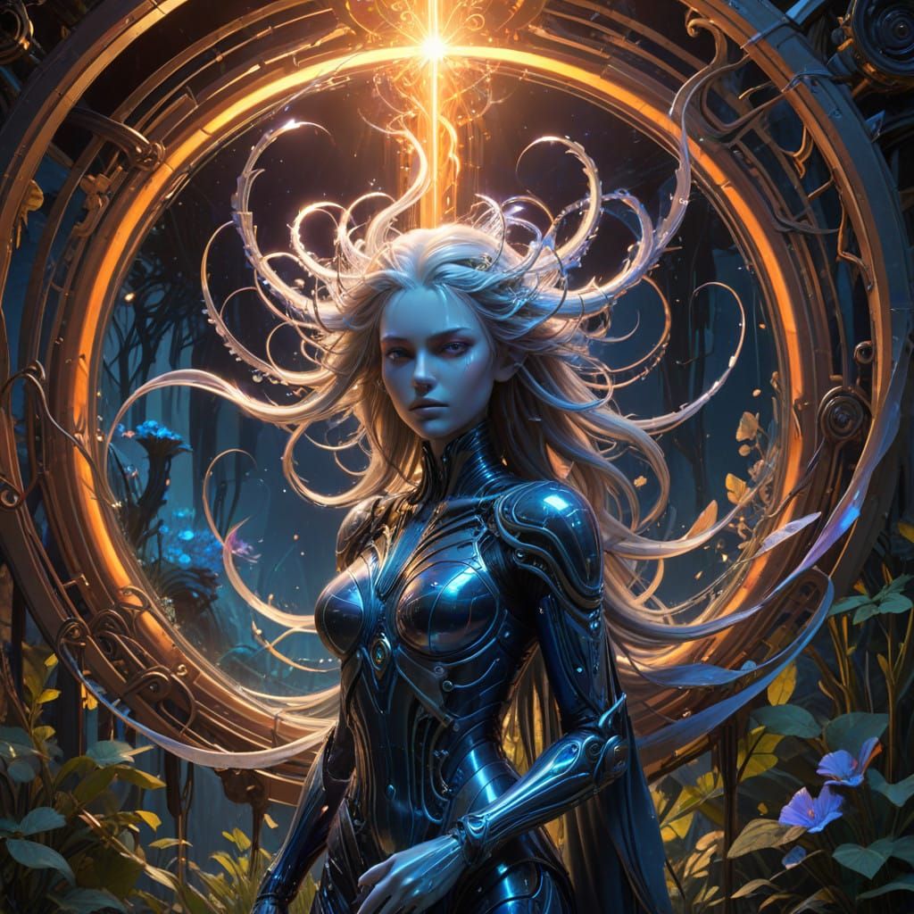 Dreamlike Vortex of Iridescent Tendrils in Art Nouveau Futur...