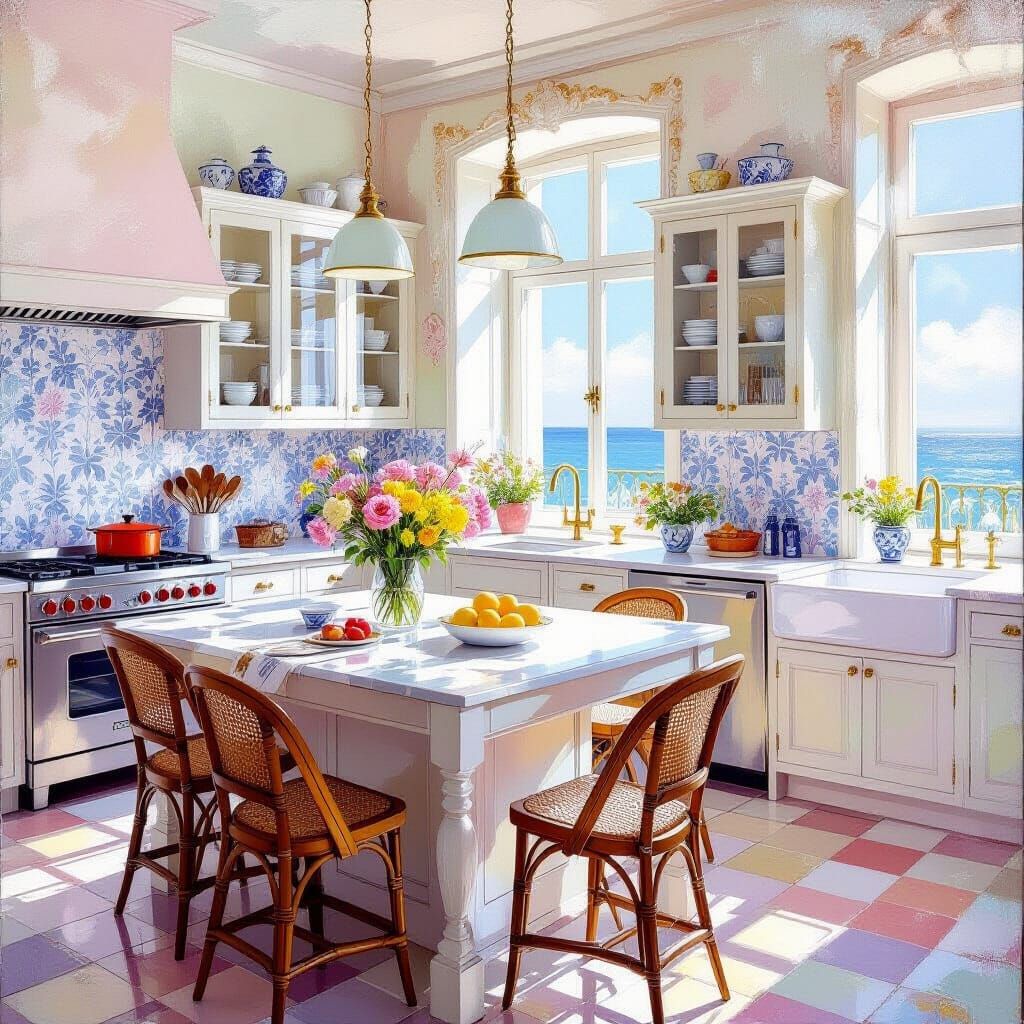 Kitchen Island in Impressionist Rococo Style