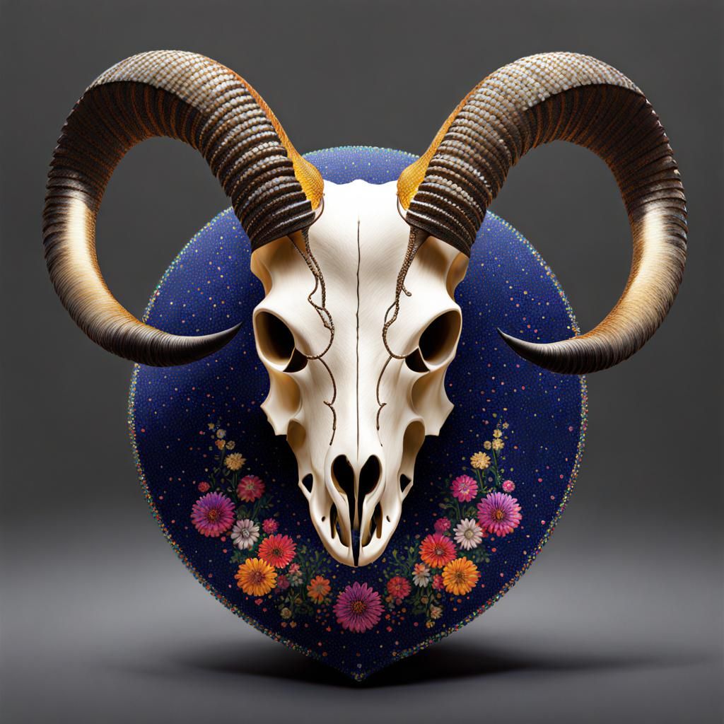 Goat Skull Storybook Illustration in Pointillism Style