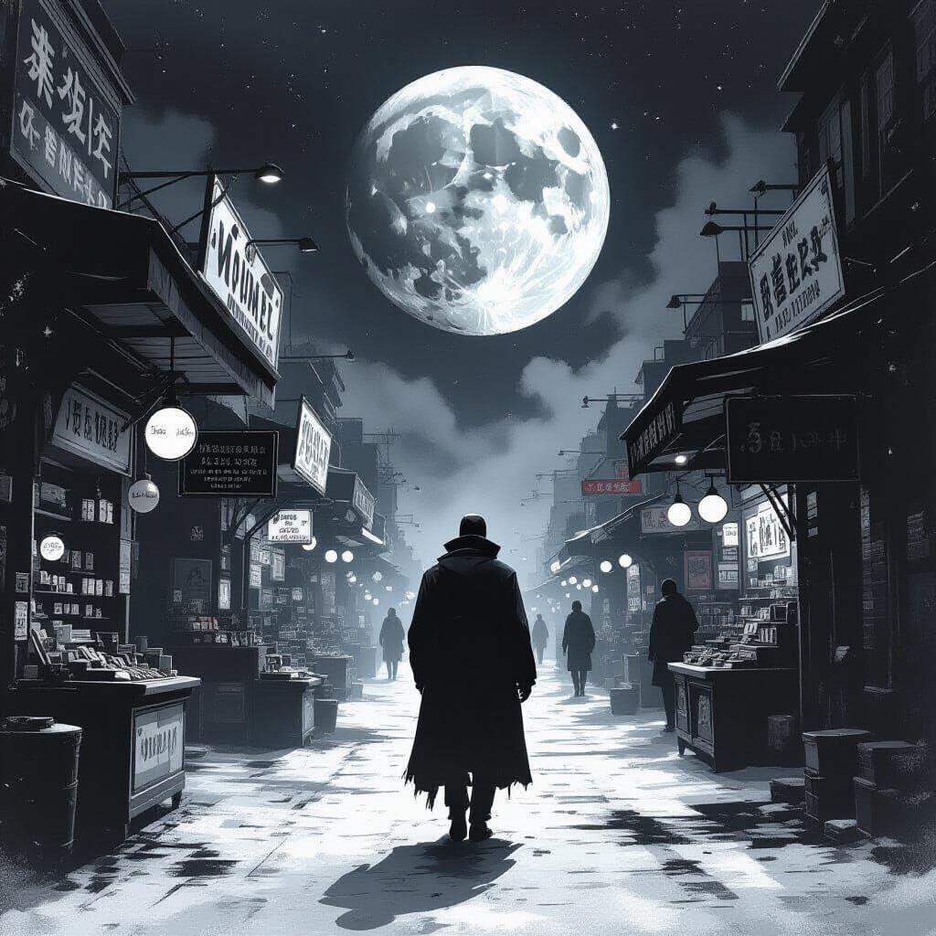 Lunar Market in Film Noir Style