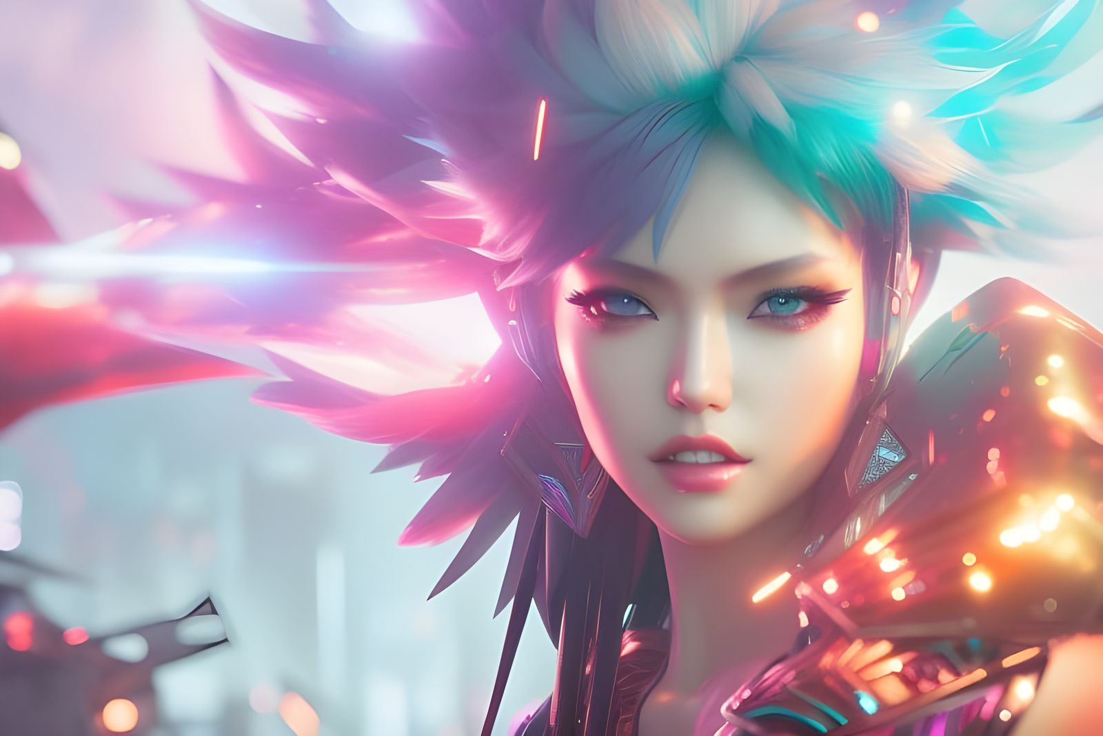 Nanotech Punk Portrait with Obsidian and Sparkles