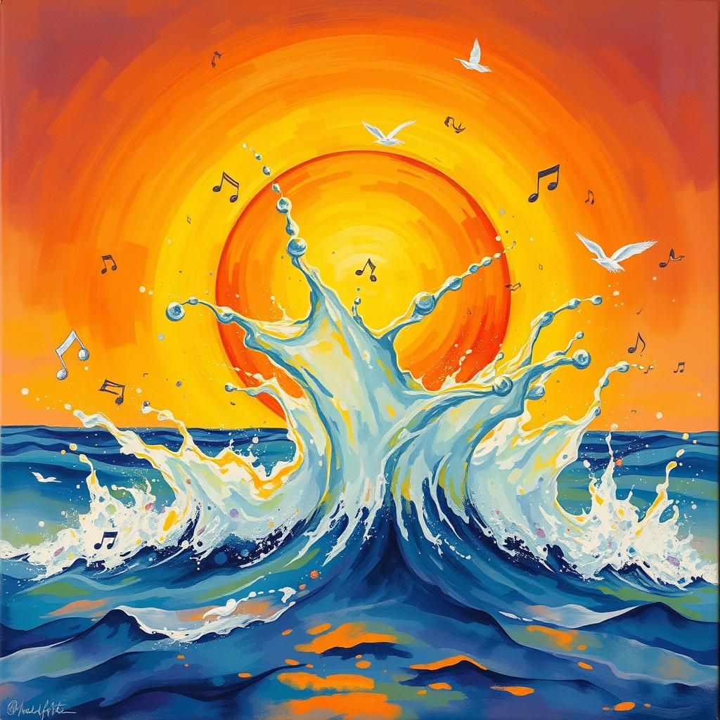 Psychedelic Sunset Splash in Gouache Style