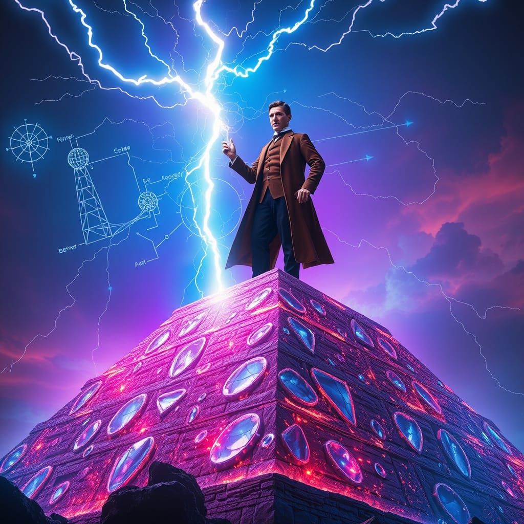Tesla Conducts Lightning Atop Crystal Pyramid in Retrofuturi...