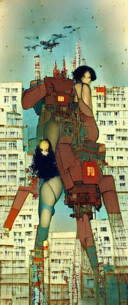 Cyberpunk Mecha in Neo-Tokyo: Vintage Sci-Fi Art
