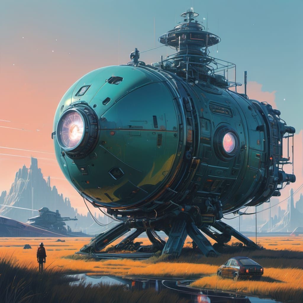 Cyberpunk Time Machine with Quantum Computer and Glowing Dia...