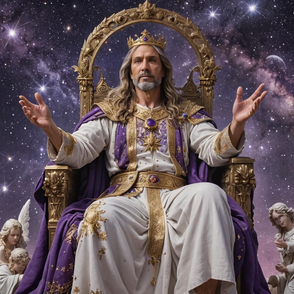 Wise God on Throne Amidst Stars, Digital Painting
