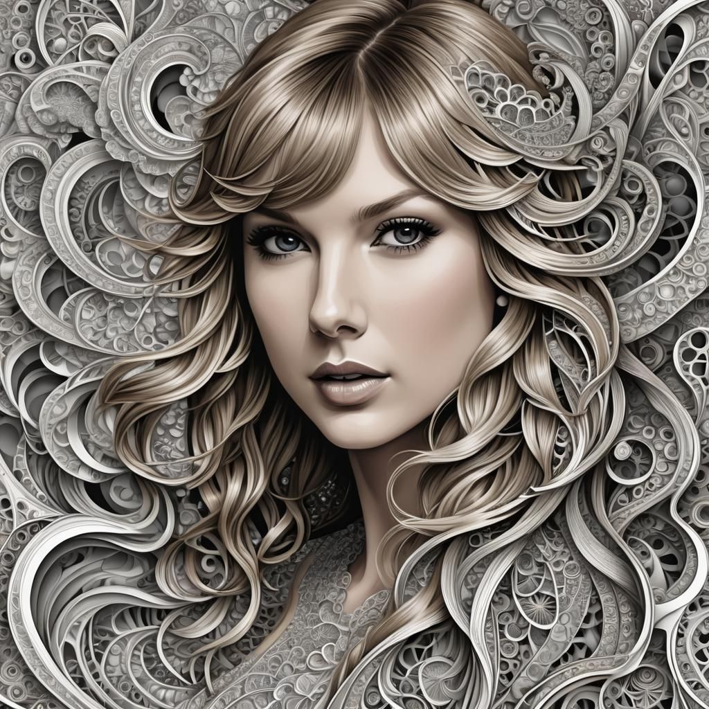 Abstract Taylor Swift Portrait in Fractal Style