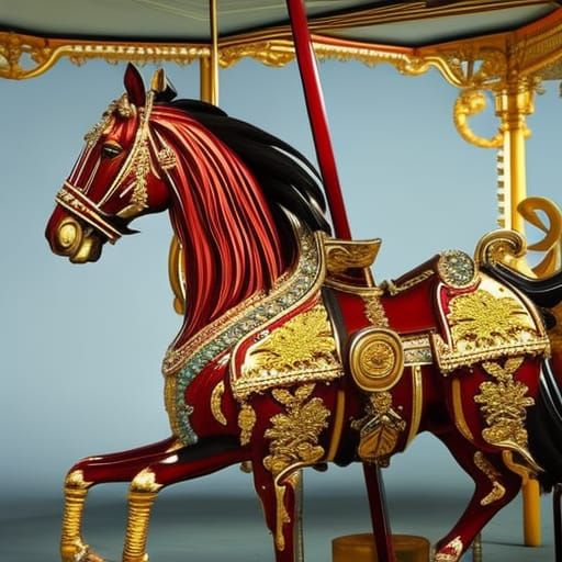 Antique Carousel Horse in Red and Gold