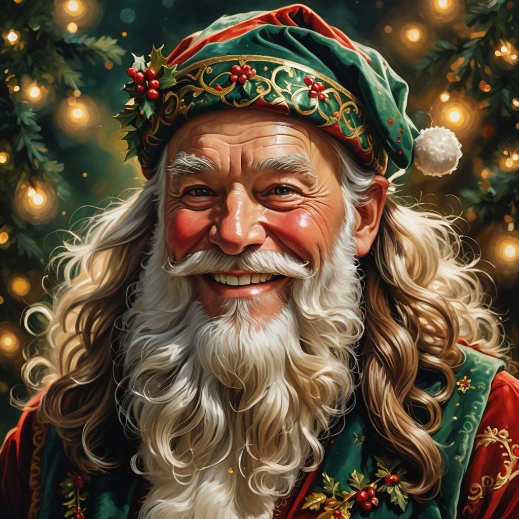 Santa Claus Portrait in Classic Oil Painting Style