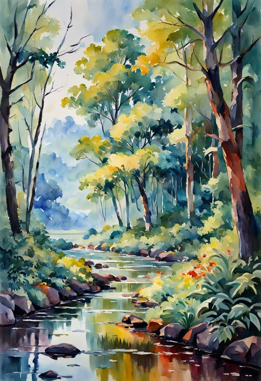 Gouache Watercolor Painting with Thick Brush Strokes