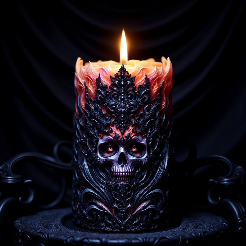 Ornate Gothic Candle with Ice and Fire Design