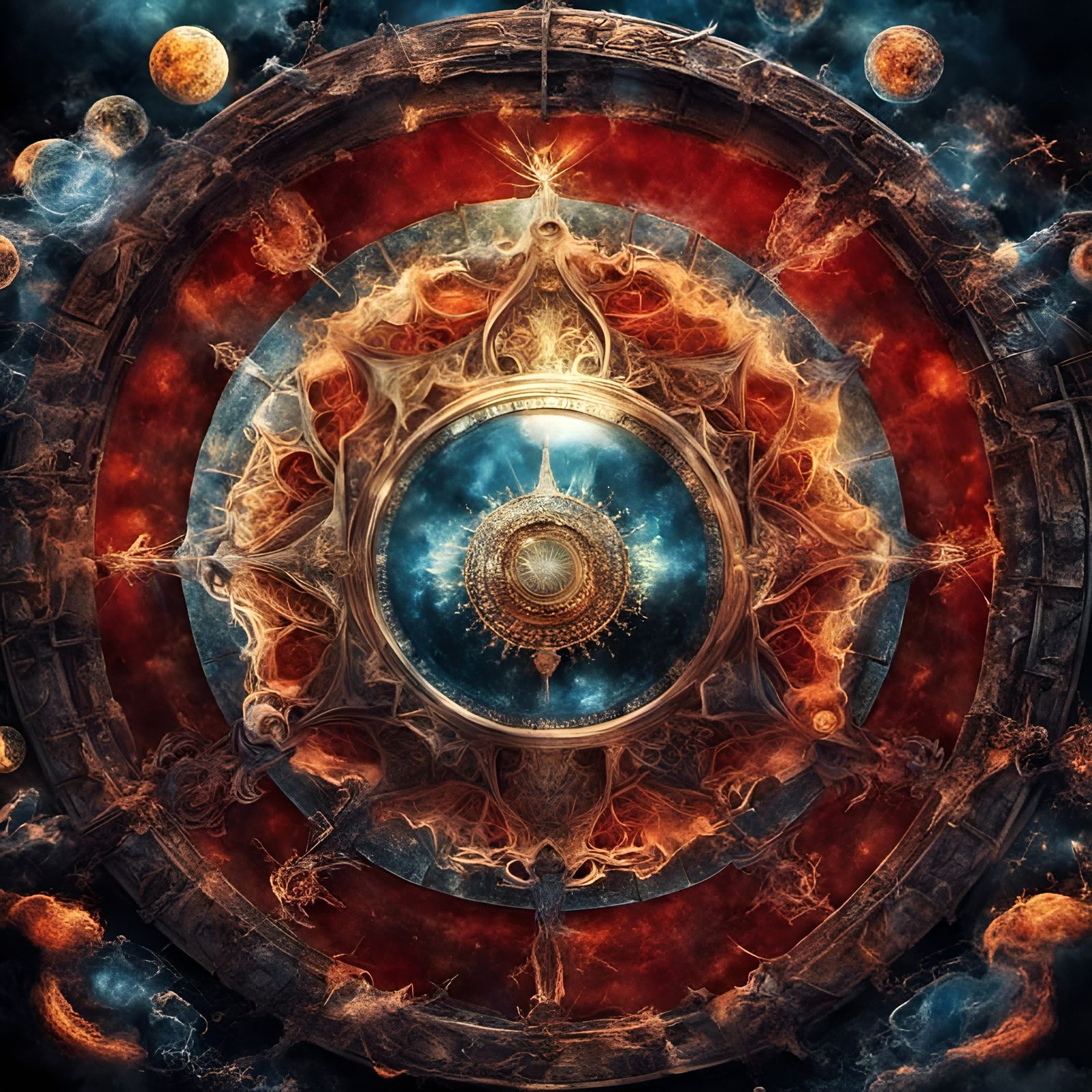 Glitch Art Blood Sun Mandala in Encaustic Fractals