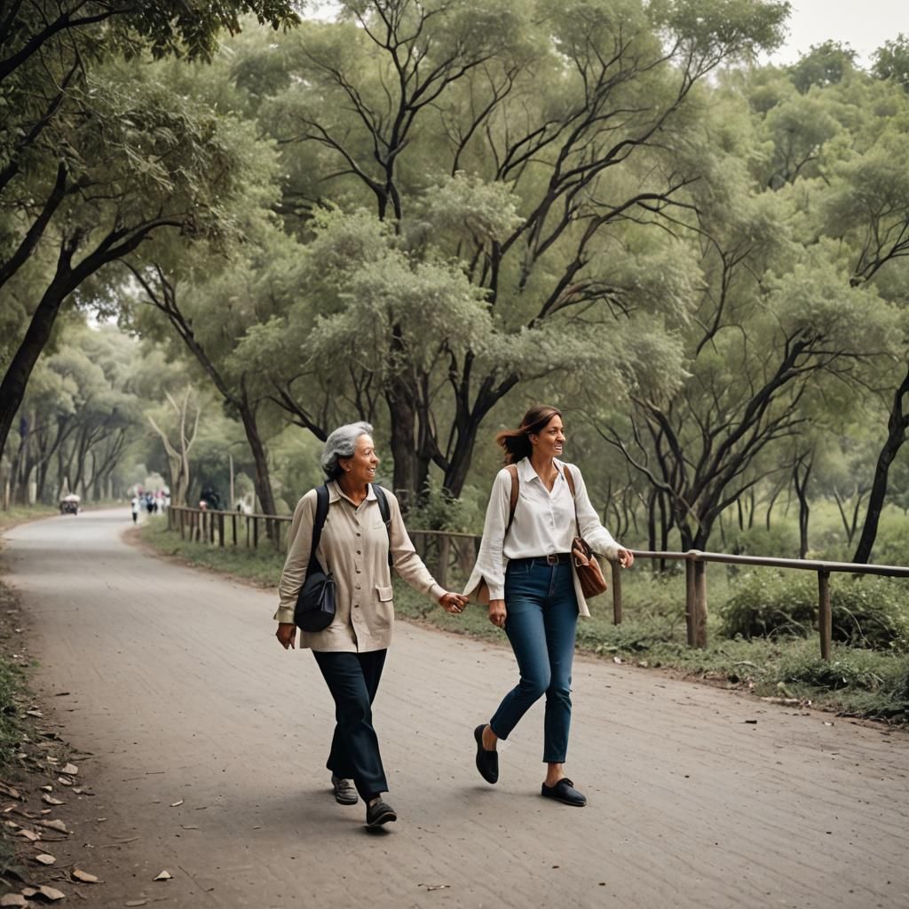 Woman and Boy Walking Together