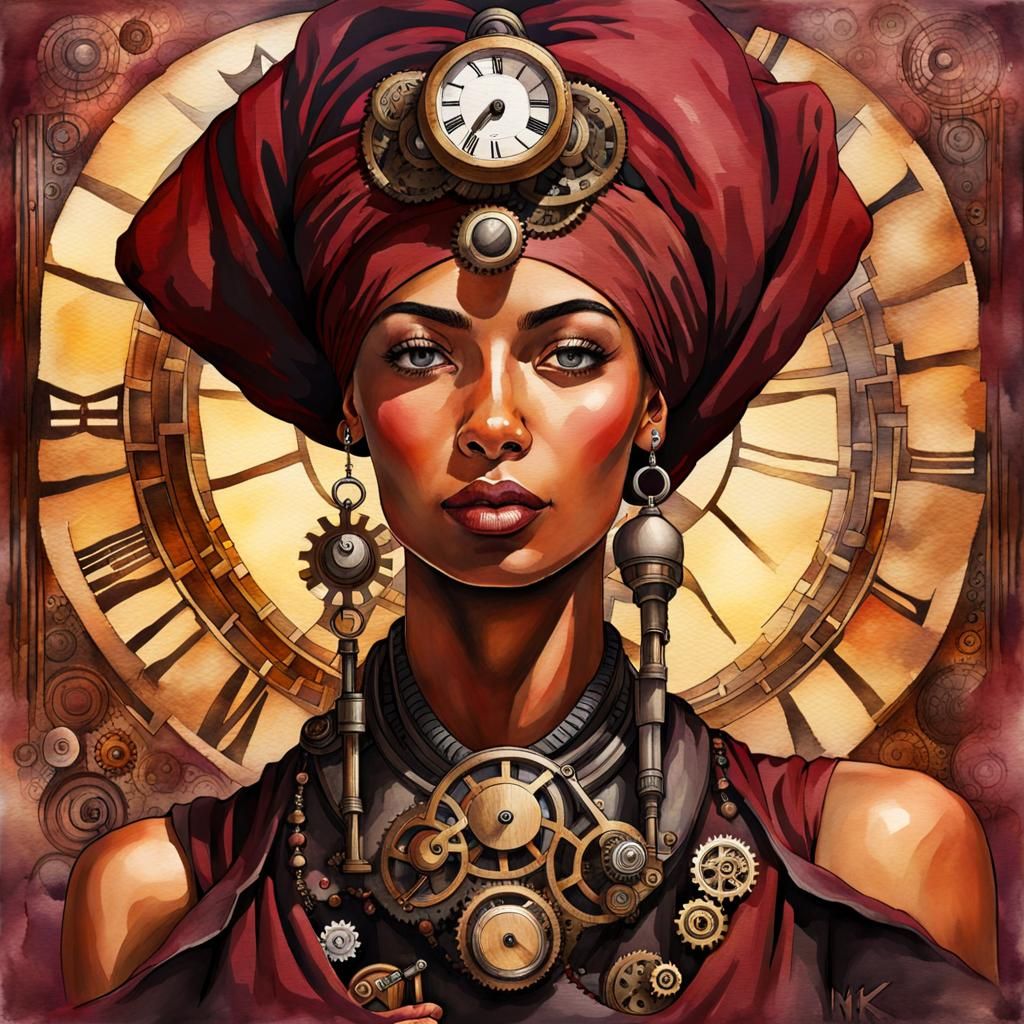 Steampunk Egyptian Women in Hyperrealistic Watercolor