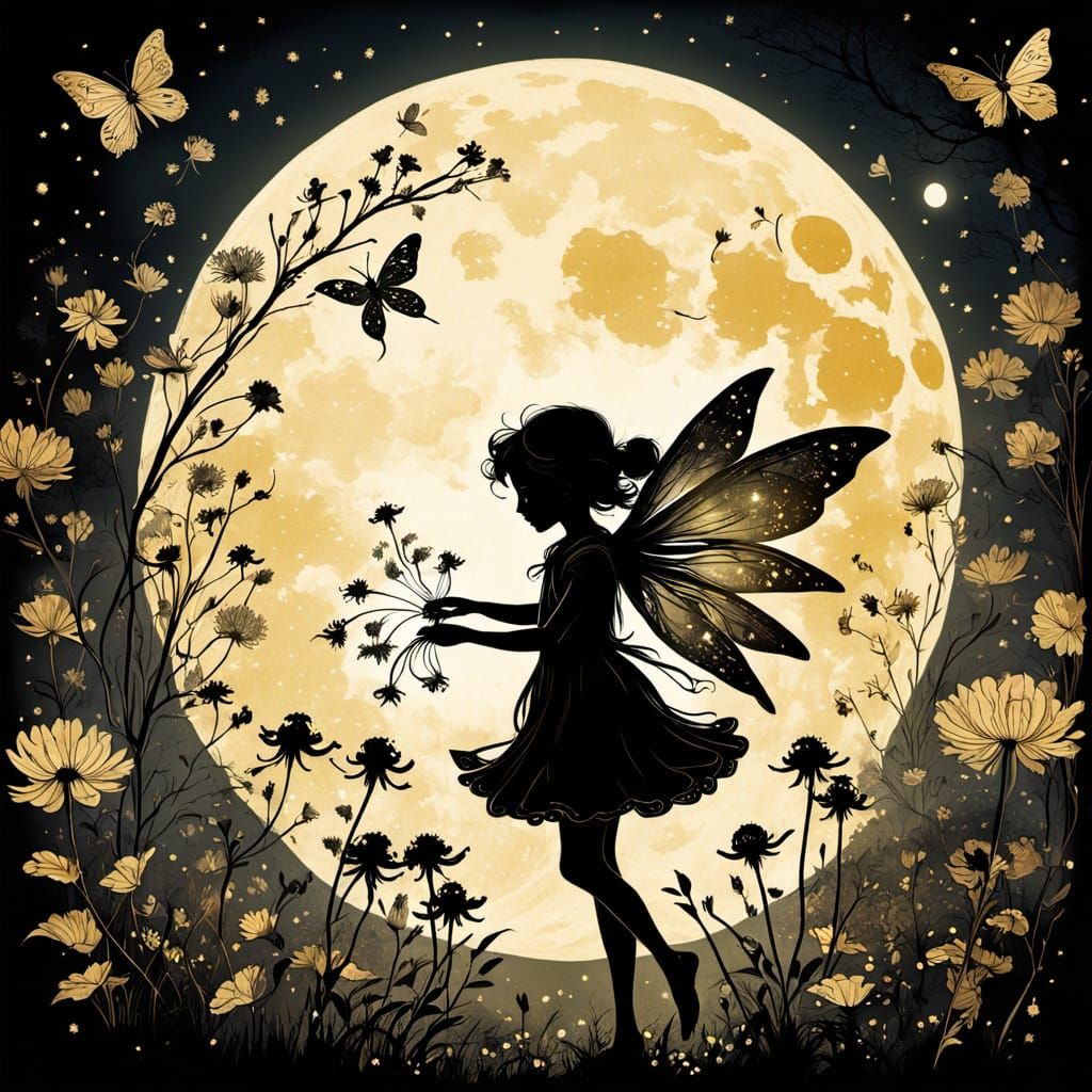 Ethereal Fairy Silhouette Illustration in Vintage Style