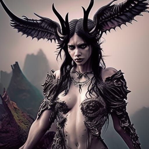 Epic Demon Woman Portrait in Maximalist Style