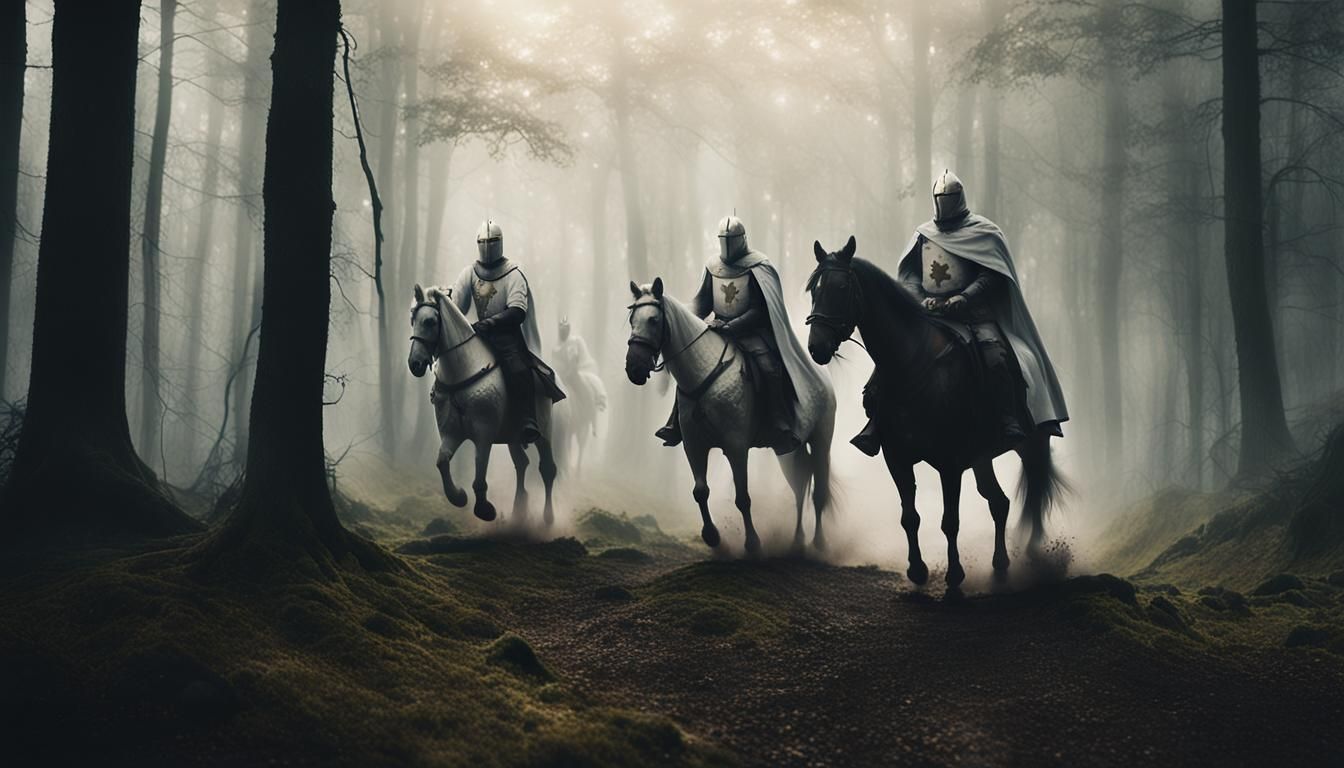 Knights Templar Ride Through Misty Forest