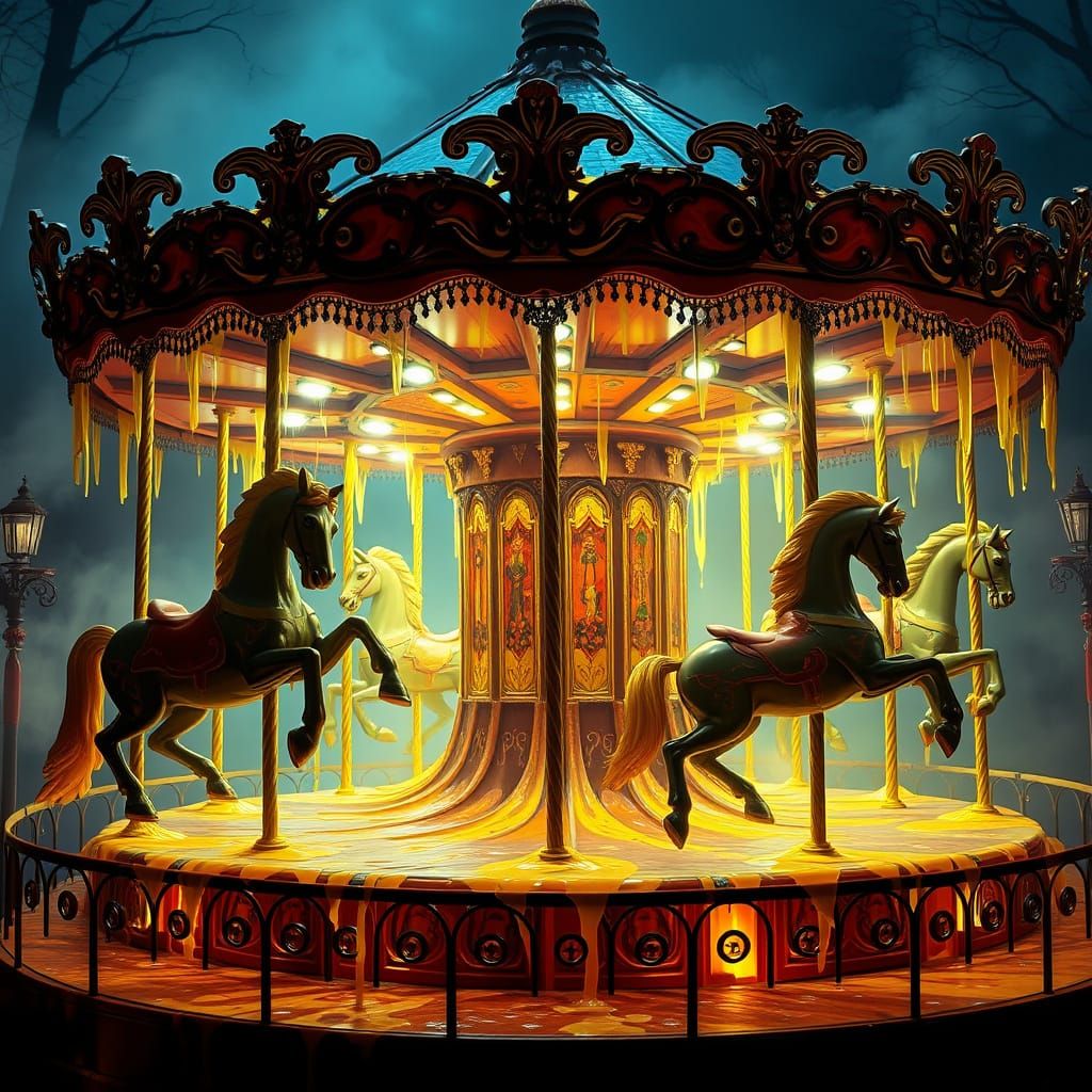 Melting Carnival Carousel in Ethereal Mist