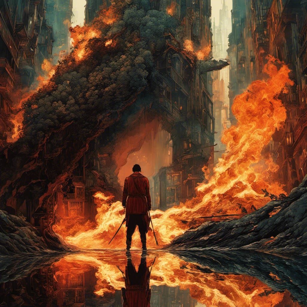 Fiery Reflection: Malevolent Eyes in Dramatic Lighting