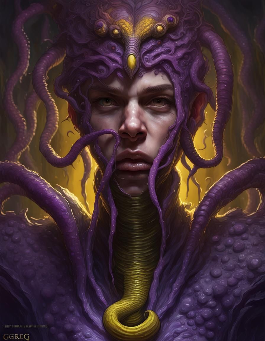 Leech-Mouthed Human in Dark Fantasy Style