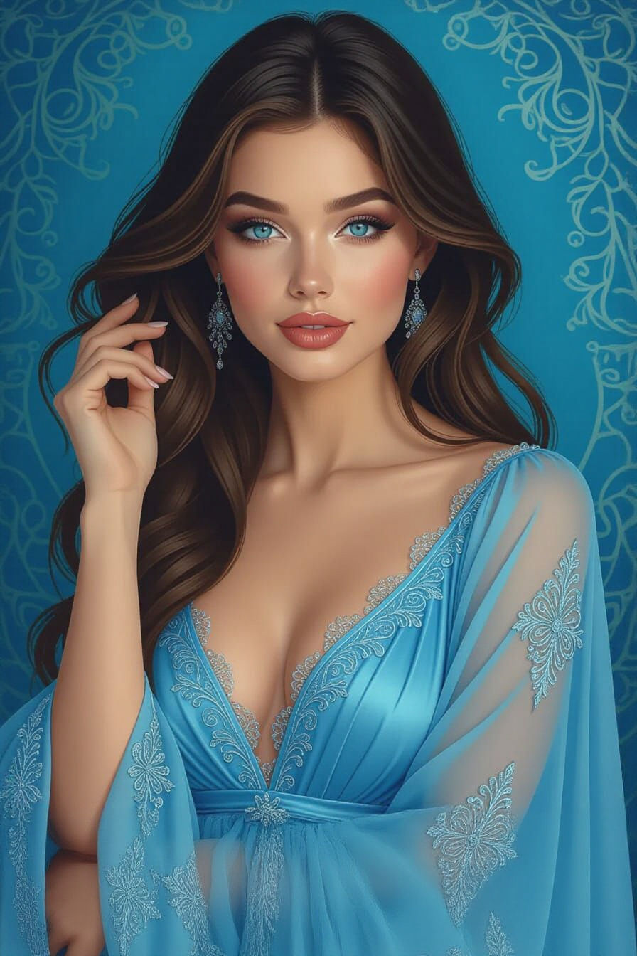 Zodiac Aquarius Woman in Flowing Blue Dress