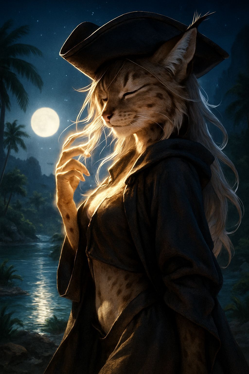 Ethereal Lynx Goddess Basks in Starlight