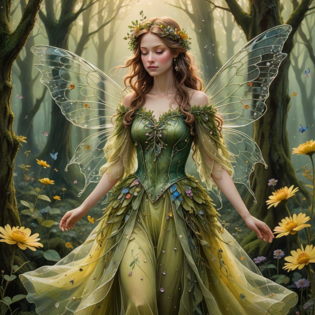 Ethereal Fairy in Moss and Wildflowers