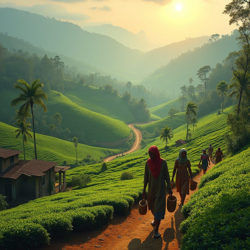 Lush Tea Plantations in Sri Lanka: A Matte Painting