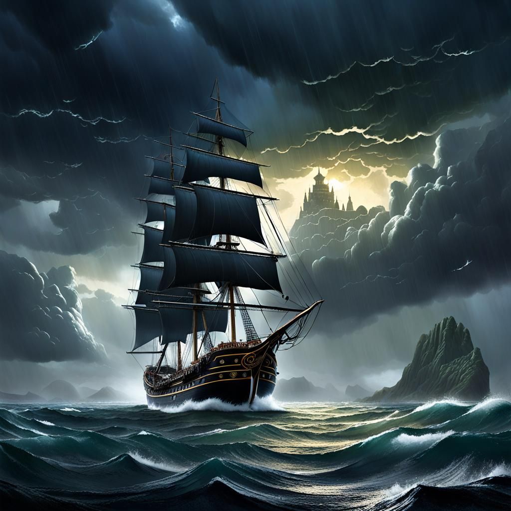 Pirate Galleon in Stormy Seas: Digital Matte Painting