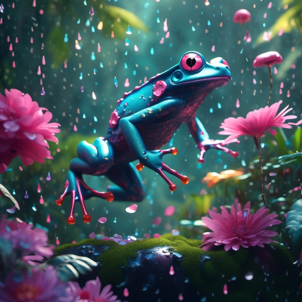 Frog Jumping in Jungle with Pastel Colors